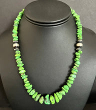 Load image into Gallery viewer, Sterling Silver Graduated Green Turquoise Bead Necklace. 18 inch