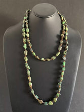 Load image into Gallery viewer, Sterling Silver Green Turquoise Nuggets with Heishi Bead Necklace. 60 inch