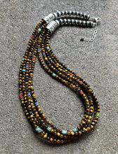 Load image into Gallery viewer, Sterling Silver Multi Strand Stone Tiger’s Eye Bead Necklace. 22 Inch.