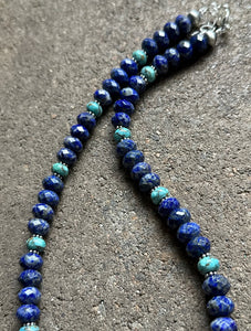 Sterling Silver Lapis Turquoise Bead Necklace. 19 inch