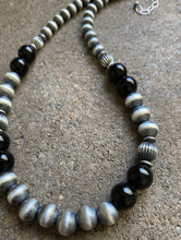Load image into Gallery viewer, Sterling Silver Black Onyx Bead Necklace. 18 inch