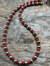 Load image into Gallery viewer, Sterling Silver Stamped Pearls Coral Bead Necklace 18 inch