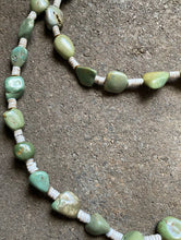 Load image into Gallery viewer, Sterling Silver Green Turquoise Nuggets with Heishi Bead Necklace. 36 inch