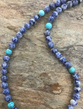 Load image into Gallery viewer, Sterling Silver Lapis Turquoise Bead Necklace. 18 inch