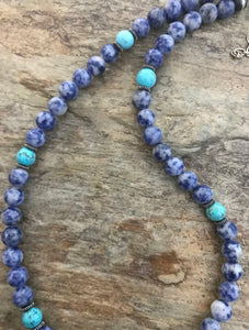 Sterling Silver Lapis Turquoise Bead Necklace. 18 inch