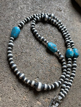 Load image into Gallery viewer, Sterling Silver Turquoise W Pearls Bead Necklace. 25 inch