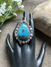 Load image into Gallery viewer, Native American Sterling Silver Turquoise Adjustable Ring. KY