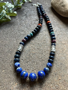 Sterling Silver Lapis Multi Stone Bead Necklace. 22 inch
