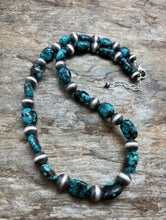 Load image into Gallery viewer, Sterling Silver Turquoise Nuggets Pearls Bead Necklace. 19 inch