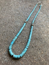 Load image into Gallery viewer, Sterling Silver Graduated Blue Turquoise Heishi Bead Necklace. 18 inch