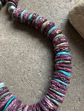 Load image into Gallery viewer, Long Sterling Silver Purple Spiny Oyster W Turquoise Bead Necklace. 37 inch