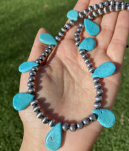 Load image into Gallery viewer, Sterling Silver Turquoise W Navajo Pearls Bead Necklace. 16 inch
