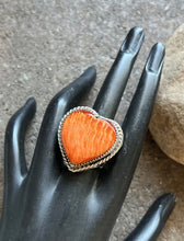 Load image into Gallery viewer, Native American Sterling Silver Orange Spiny Oyster Ring. Size 7.5 Signed