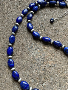 Sterling Silver Lapis W Pearls Bead Necklace. 18 inch