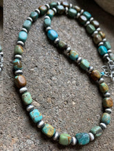 Load image into Gallery viewer, Sterling Silver Blue Green Turquoise W Pearls Bead Necklace. 18 inch