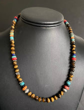 Load image into Gallery viewer, Sterling Silver Tiger’s Eye Multi Stone Bead Necklace. 18 inch. Gift