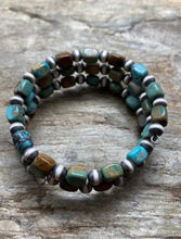 Load image into Gallery viewer, Sterling Silver Blue Green Turquoise Navajo Pearls Wrap Spiral Bead Bracelet