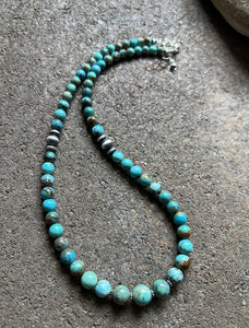 Sterling Silver Round Turquoise Bead Necklace 18 inch