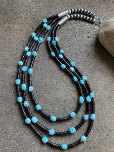 Sterling Silver Layered Multi Strand Turquoise Nuggets Bead Necklace 27 Inch.