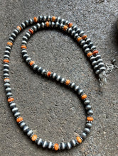 Load image into Gallery viewer, Sterling Silver Orange Spiny Oyster W 6mm Pearls Bead Necklace. 24 inch