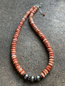 Sterling Silver Spiny Oyster Bead Necklace. 18.5 inch