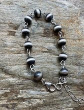 Load image into Gallery viewer, 8mm Rosary Navajo Pearls Sterling Silver Bead Bracelet. 7 Inch