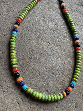 Load image into Gallery viewer, Sterling Silver Green Turquoise Multi Stone Bead Necklace. 18 inch. Gift