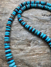 Load image into Gallery viewer, Sterling Silver Purple Spiny Oyster with Turquoise Bead Necklace. 22 inch