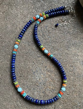 Load image into Gallery viewer, Sterling Silver Lapis Multi Stone Bead Necklace. 18 inch. Gift