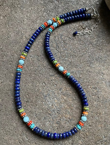 Sterling Silver Lapis Multi Stone Bead Necklace. 18 inch. Gift