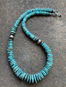 Sterling Silver Graduated Turquoise Bead Necklace. 18 inch