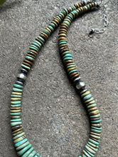 Load image into Gallery viewer, Sterling Silver Graduated Green Turquoise Bead Necklace. 19 inch