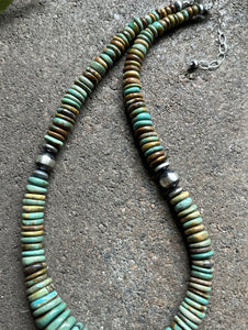 Sterling Silver Graduated Green Turquoise Bead Necklace. 19 inch