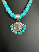 Load image into Gallery viewer, Navajo Sterling silver turquoise coin pendant necklace 18 Inch