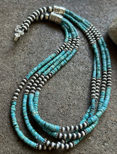 Load image into Gallery viewer, Sterling Silver Multi Strand Turquoise W Pearls Bead Necklace. 24 inch