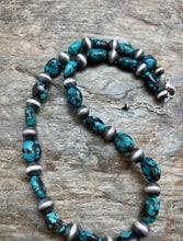 Load image into Gallery viewer, Sterling Silver Turquoise Nuggets Pearls Bead Necklace. 19 inch