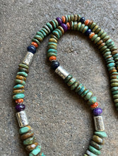 Load image into Gallery viewer, Sterling Silver Multi Stone Graduated Green Turquoise Bead Necklace. 26 inch
