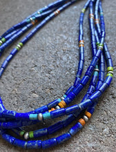 Load image into Gallery viewer, Sterling Silver Multi Strand Multi Stone Lapis Bead Necklace. 24 inch