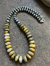 Load image into Gallery viewer, Sterling Silver Graduated Bumblebee Jasper W Pearls Bead Necklace. 18 inch