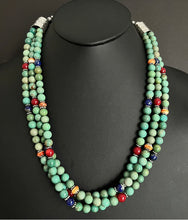 Load image into Gallery viewer, Sterling Silver Green Turquoise Multi Strand Multi Stone Bead Necklace. 24 inch