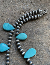 Load image into Gallery viewer, Sterling Silver Turquoise W Navajo Pearls Bead Necklace. 16 inch