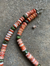 Load image into Gallery viewer, Sterling Silver Spiny Oyster Green Turquoise Bead Necklace. 18 inch