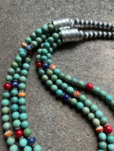 Load image into Gallery viewer, Sterling Silver Green Turquoise Multi Strand Multi Stone Bead Necklace. 24 inch