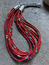 Load image into Gallery viewer, Sterling Silver Multi Strand Stone Red Coral Bead Necklace 24 Inch