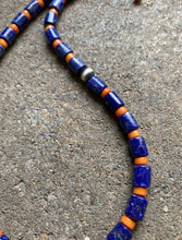 Load image into Gallery viewer, Sterling Silver Lapis W Bamboo Coral Bead Necklace. 20 inch