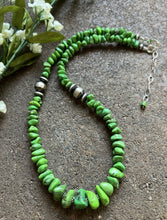 Load image into Gallery viewer, Sterling Silver Graduated Green Turquoise Bead Necklace. 18 inch