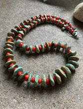 Load image into Gallery viewer, Sterling Silver Turquoise Coral Bead Necklace. 28 inch