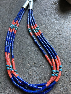 Sterling Silver Multi Strand Stone Lapis Bead Necklace. 24 inch