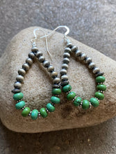 Load image into Gallery viewer, Sterling Silver Green Turquoise W Pearls Bead Loop Earrings.