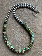 Load image into Gallery viewer, Sterling Silver Graduated Green Turquoise Bead Necklace. 18 inch